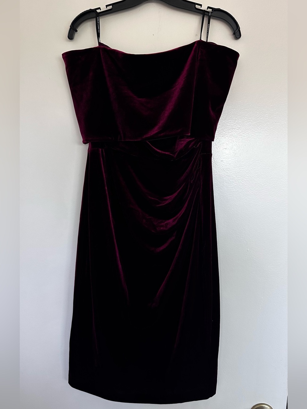 Vince Camuto Off the Shoulder Velvet Cocktail Dress in Deep Burgundy